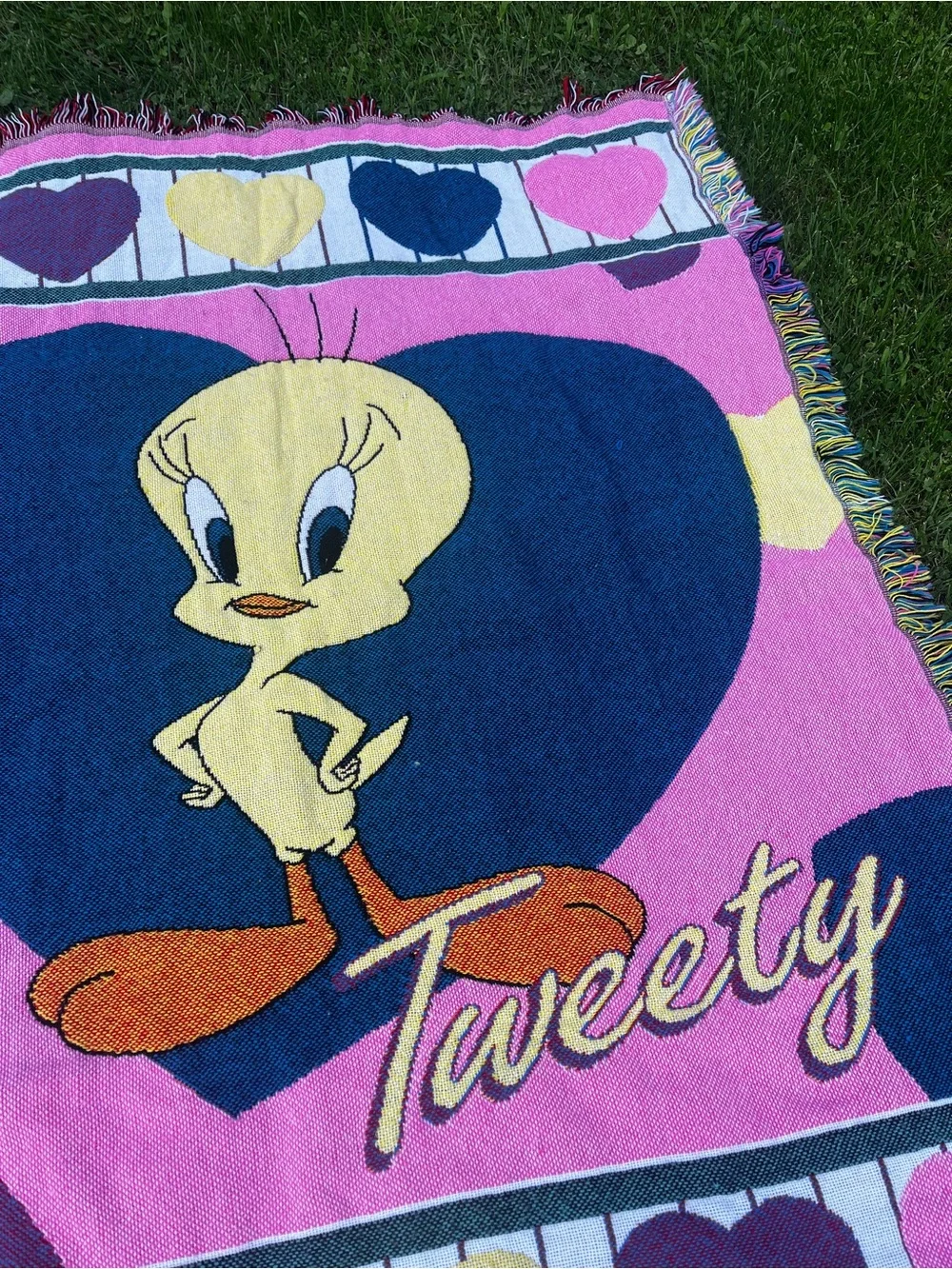 Vintage 1997 Warner Bros. ‘Tweety Bird’ Fringe Heart Blanket